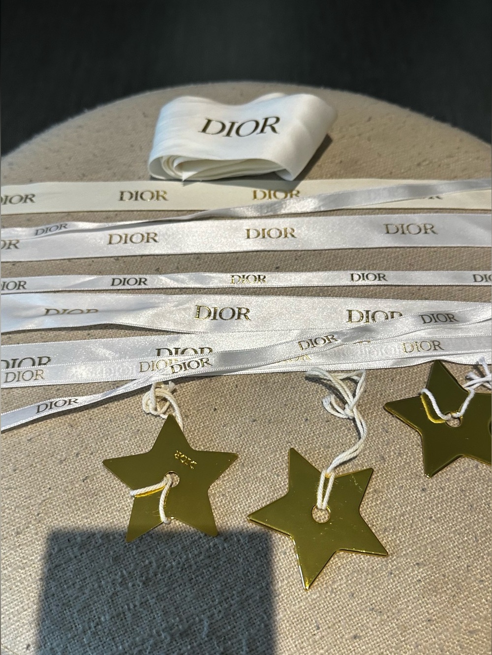 Authentic Dior White Satin gift Ribbons with 3 Gold Star Tags
